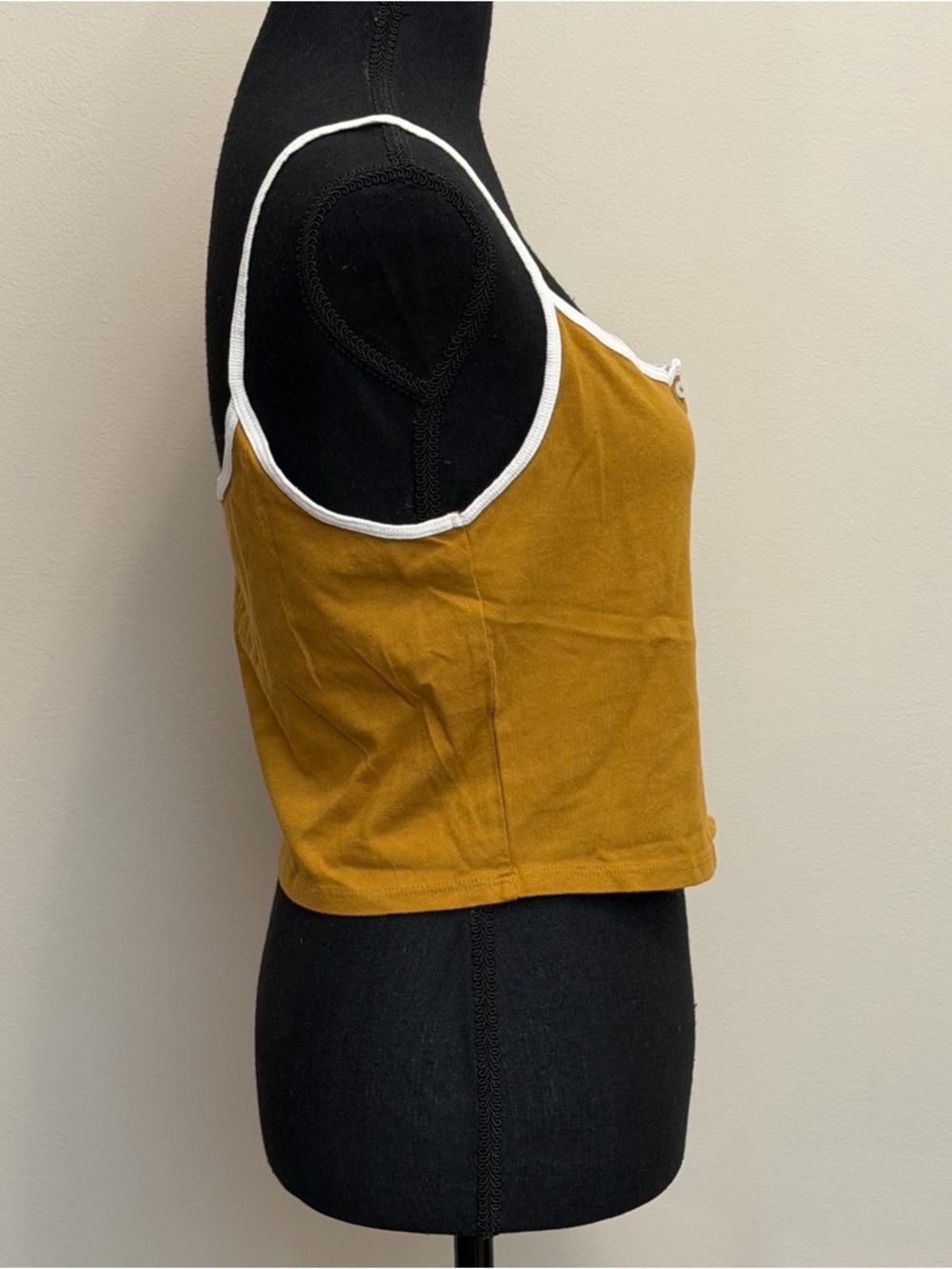 aerie Mustard Brown Cropped Tank Women L Loungewear Lightweight Summer HenleyY2K - Picture 3 of 7